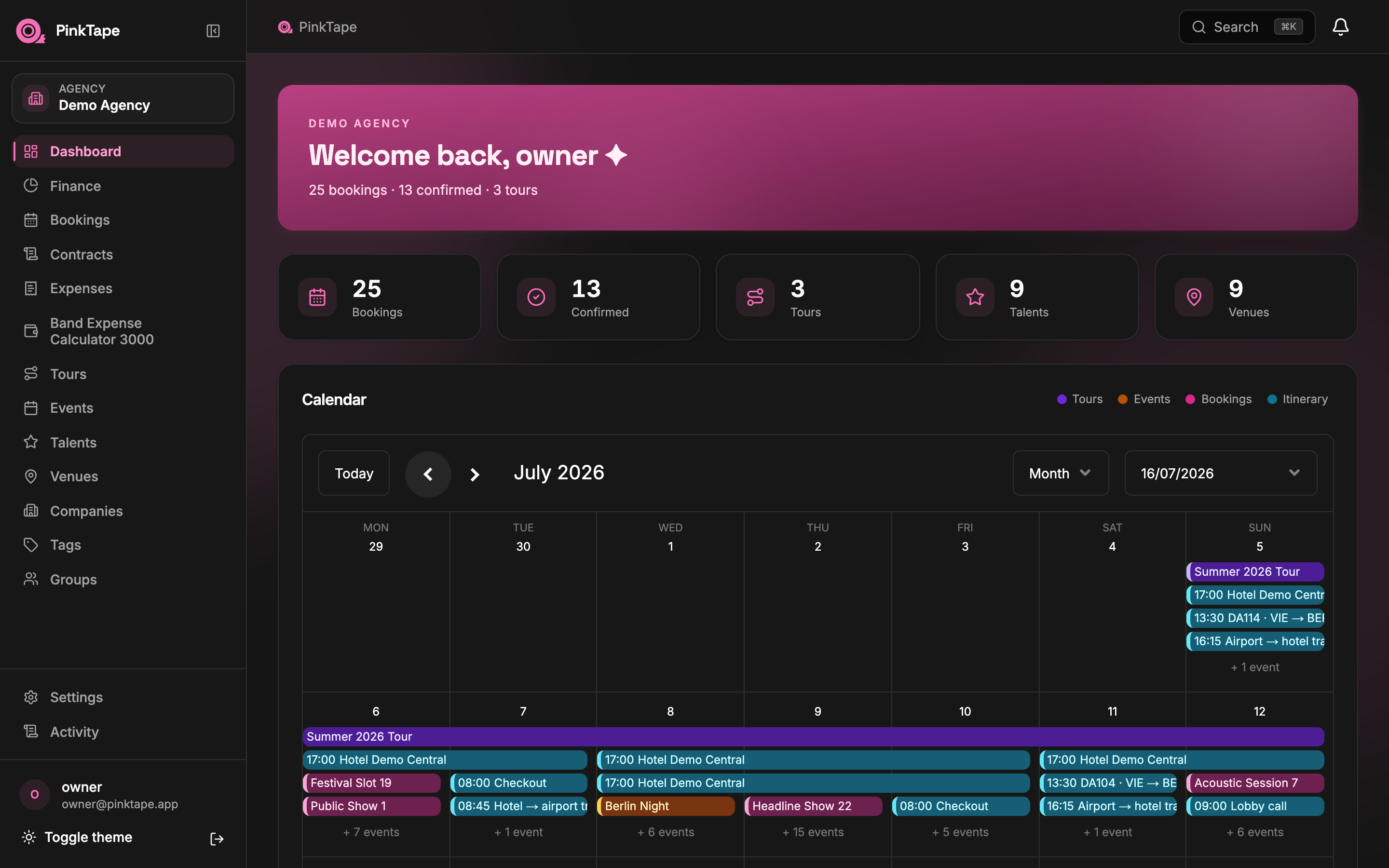 Dashboard & calendar